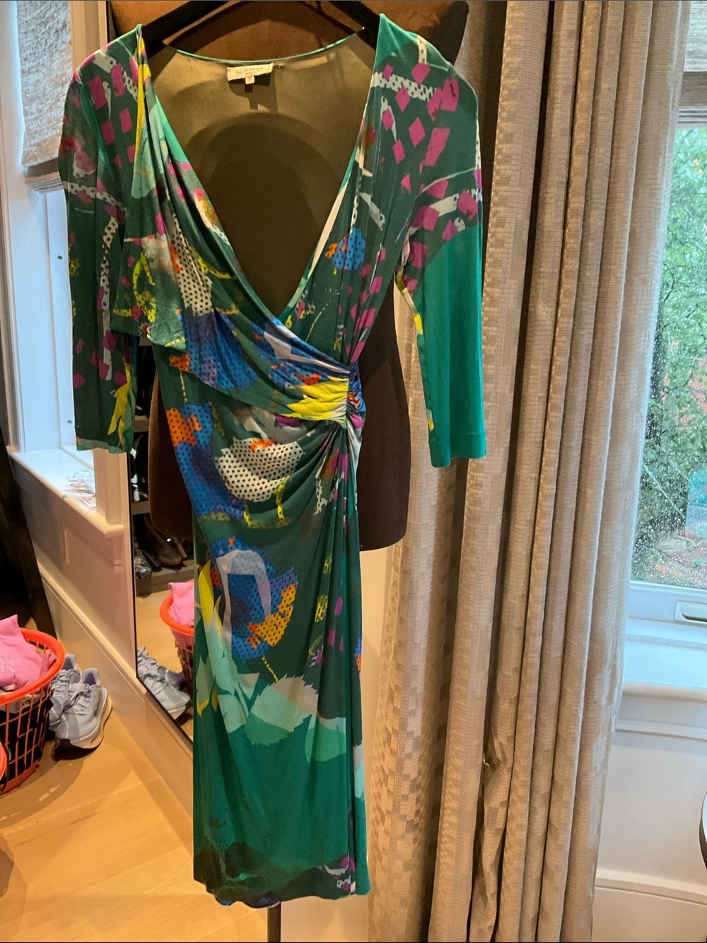 Etro Green Multicolor Floral Print Wrap-Style dress